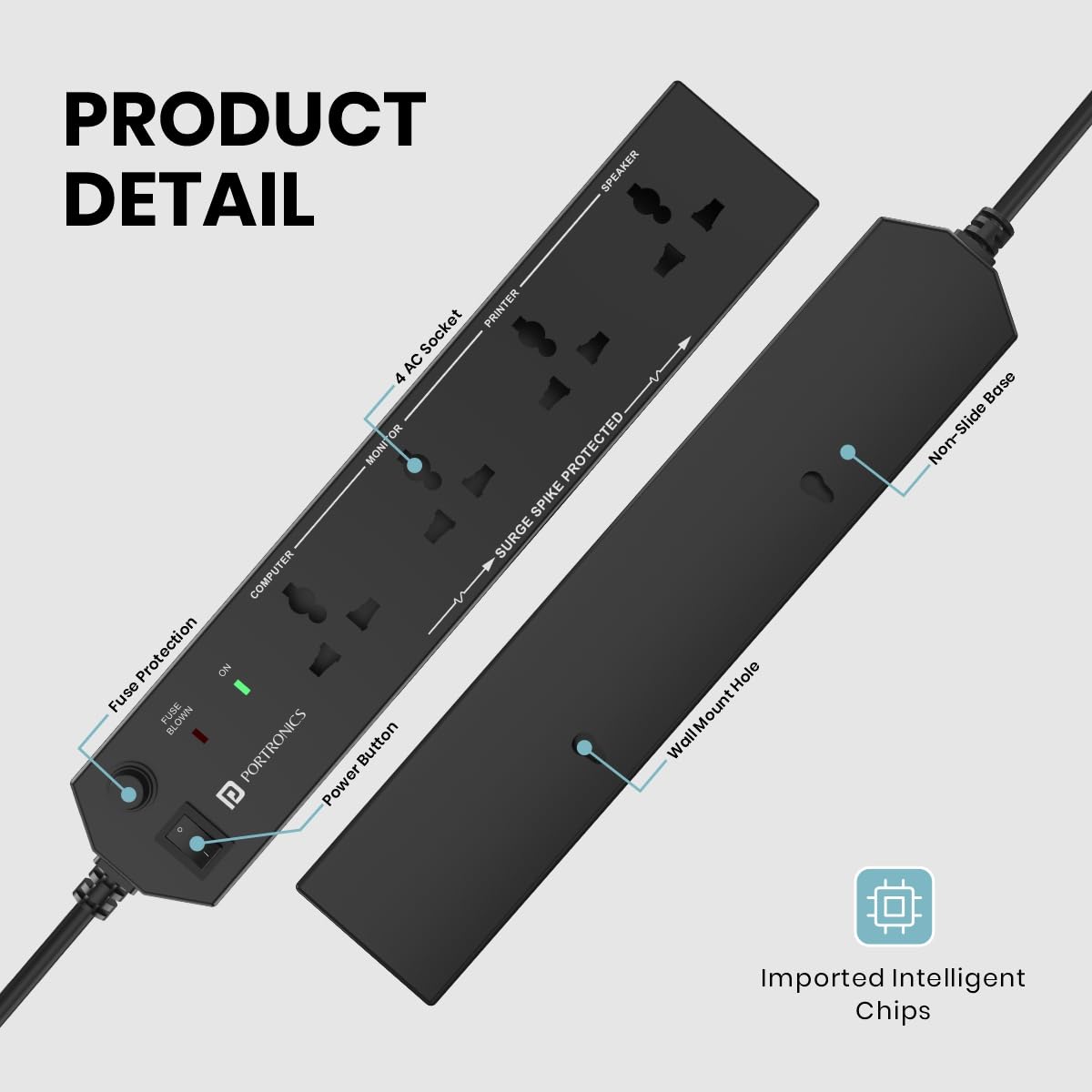 Power Plate 10 Extension Board with 4 Universal Sockets, 2 Meter Long Cord, 1500 Watts, 6 Amp Multi Plug for Office & Home Appliances (Black)