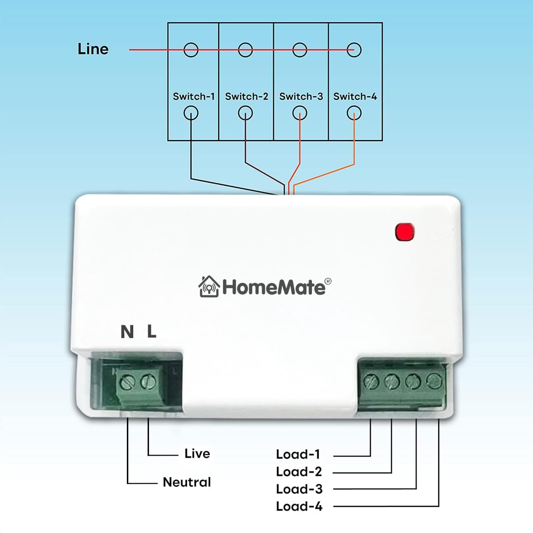 HomeMate WiFi 4 Node Smart Switch | No Hub Required | Retro Fit with Manual Control | Home Automation | Works with Amazon Alexa, Google Assistant & Siri