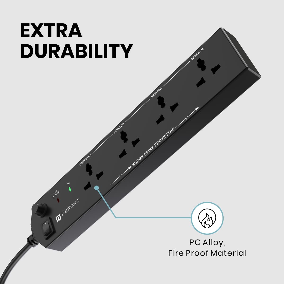 Power Plate 10 Extension Board with 4 Universal Sockets, 2 Meter Long Cord, 1500 Watts, 6 Amp Multi Plug for Office & Home Appliances (Black)