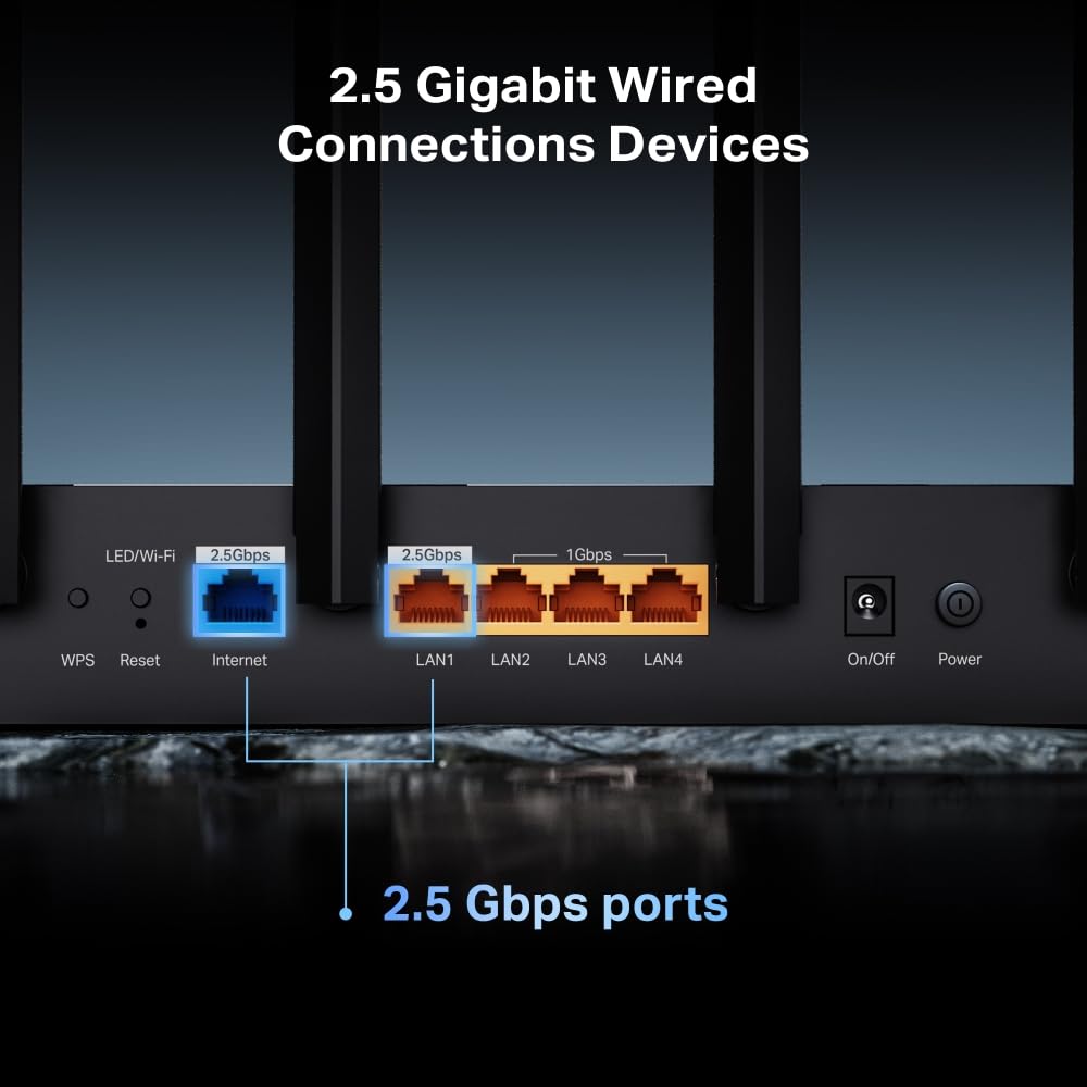 Archer BE400 Dual-Band BE6500 WiFi 7 Router | 4K/8K Streaming 6.5 Gbps | 1× 2.5 Gbps WAN/LAN + 3× 1 Gbps LAN Ports + 1× USB 3.0 | 6 Antennas | Compatible with Alexa and Google Assistant