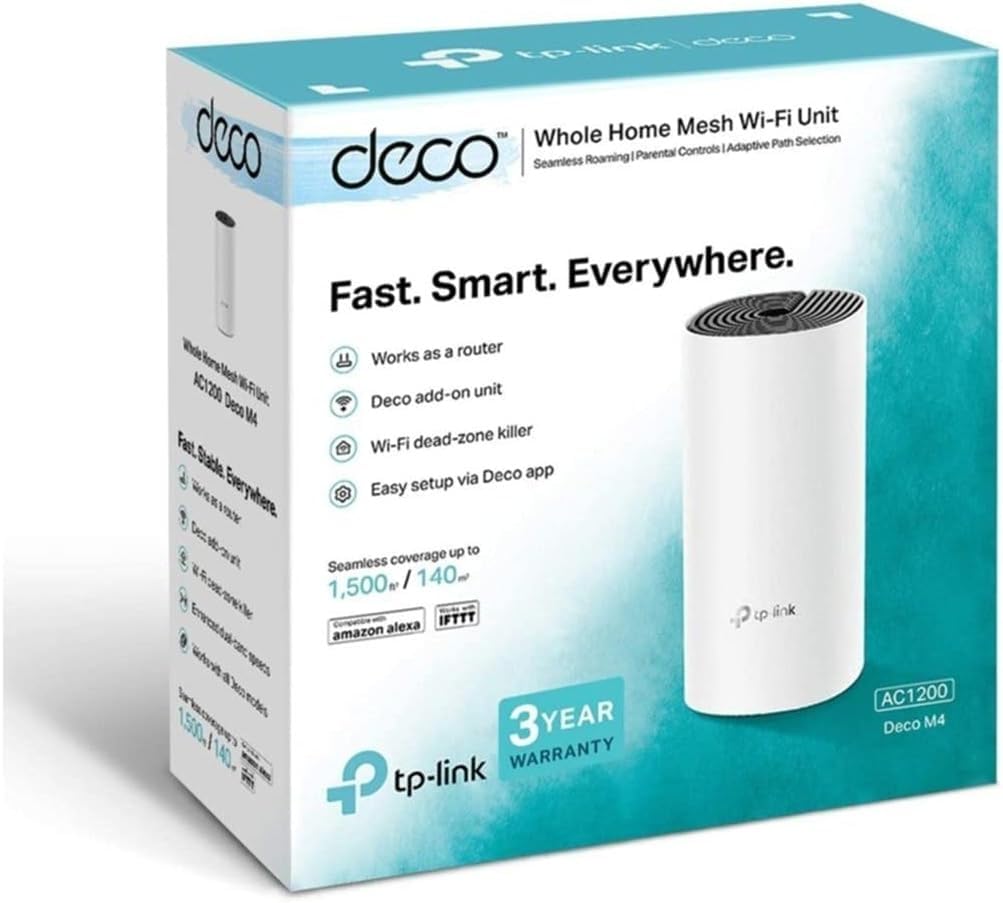 Deco M4 Whole Home Mesh Wi-Fi System, Seamless Roaming and Speedy (AC1200), Work with Amazon Echo/Alexa, Router and Wi-Fi Booster, Parental Control, Pack of 1, Qualcomm CPU