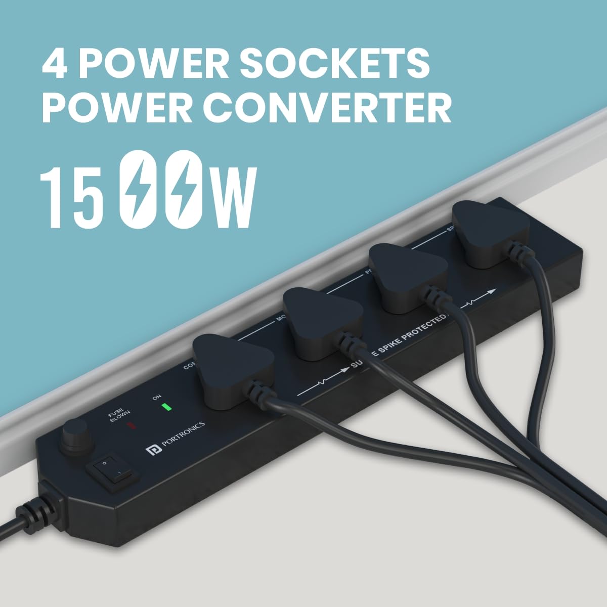 Power Plate 10 Extension Board with 4 Universal Sockets, 2 Meter Long Cord, 1500 Watts, 6 Amp Multi Plug for Office & Home Appliances (Black)