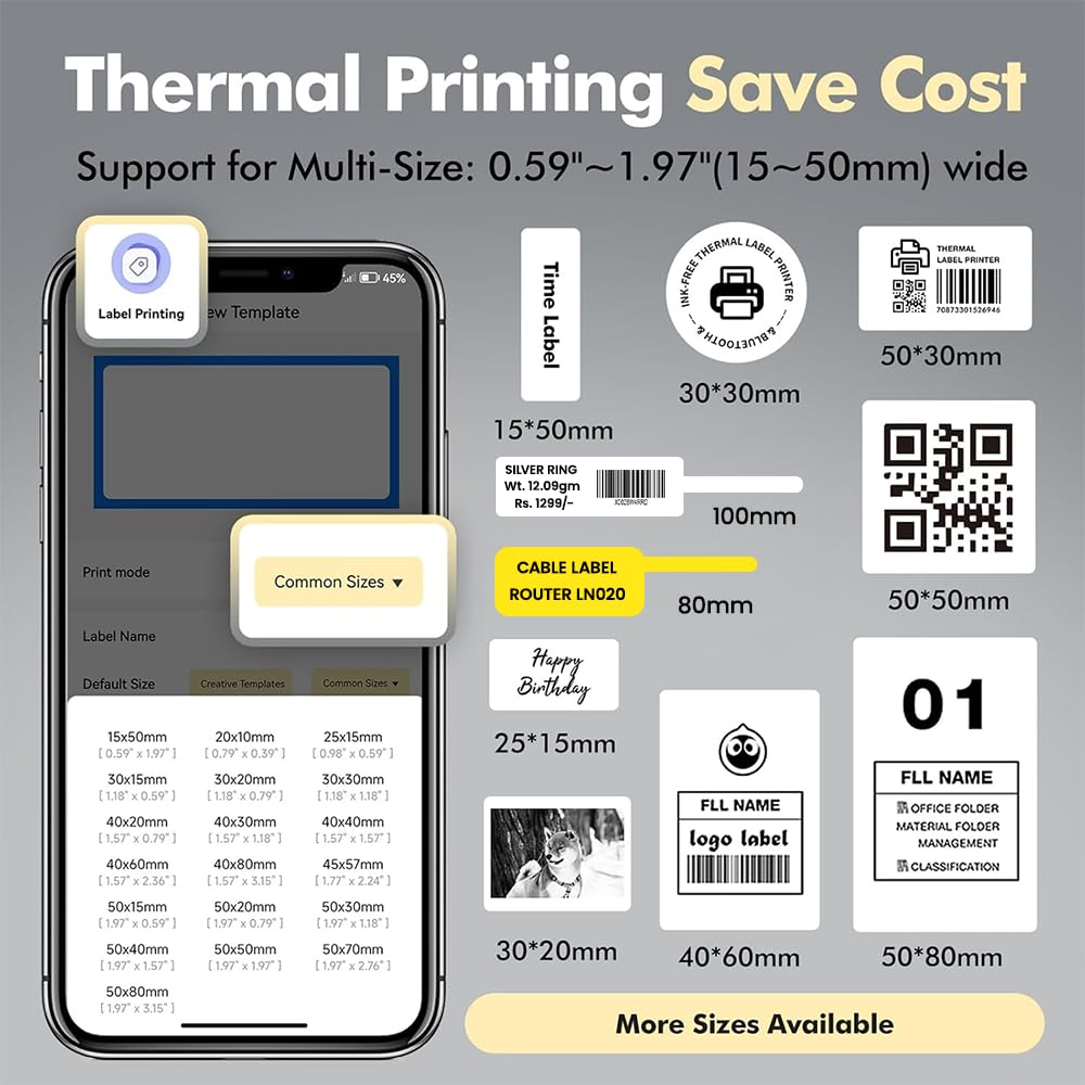 Tej Bluetooth Mini Thermal Label Printer for Business Office Home | Inkless Thermal | Mobile, Desktop Compatible | 58 mm (2 inches) | Lifetime Free App | 1 Year Warranty (Tej Label Printer)