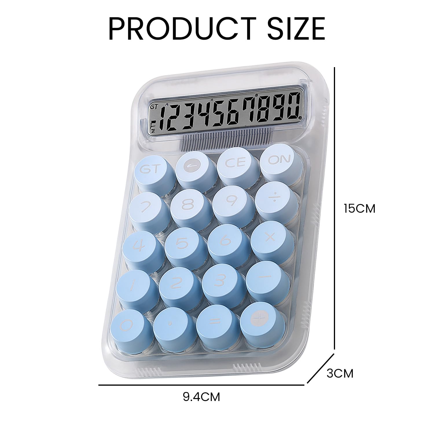 10-Digit Transparent Sugar Cube Calculator Office Supplies Scientific Computer Student Dedicated Accounting Calculator (Blue)
