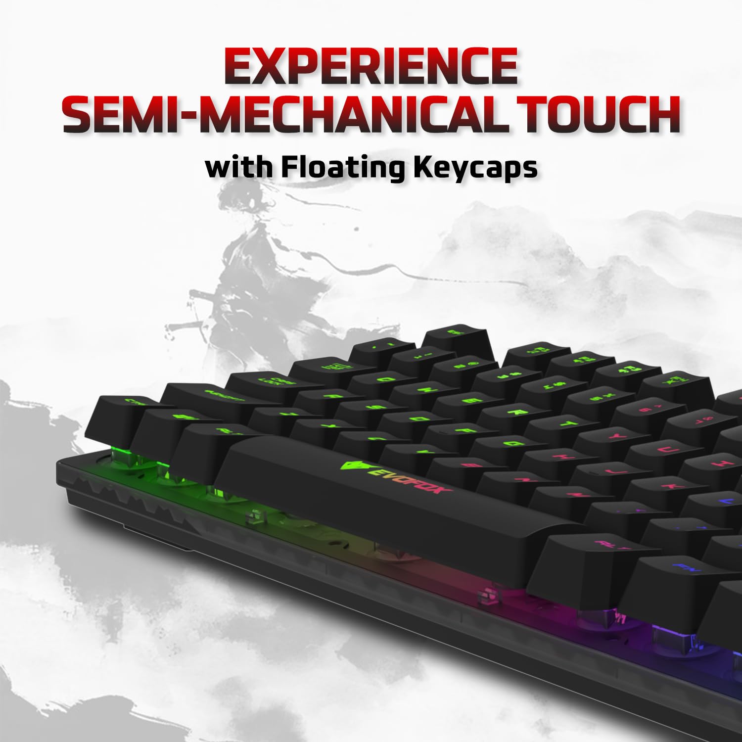 Fireblade TKL Semi-Mechanical Gaming Keyboard with Rainbow Backlit& Breathing Effect, Floating Keycaps, 19 Anti-Ghosting & 12 Multimedia Keys, Windows Lock Key, Braided Cable (Black)