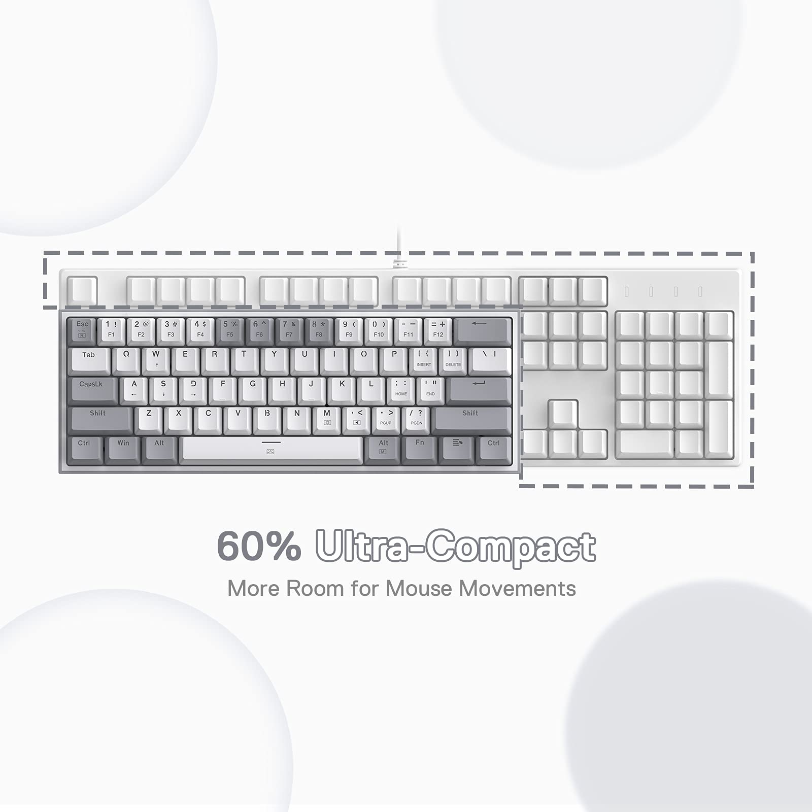 K617 Fizz 60% Wired RGB Gaming Keyboard, 61 Keys Compact Mechanical Keyboard w/White and Grey Color Keycaps, Linear Red Switch, Pro Driver/Software Supported