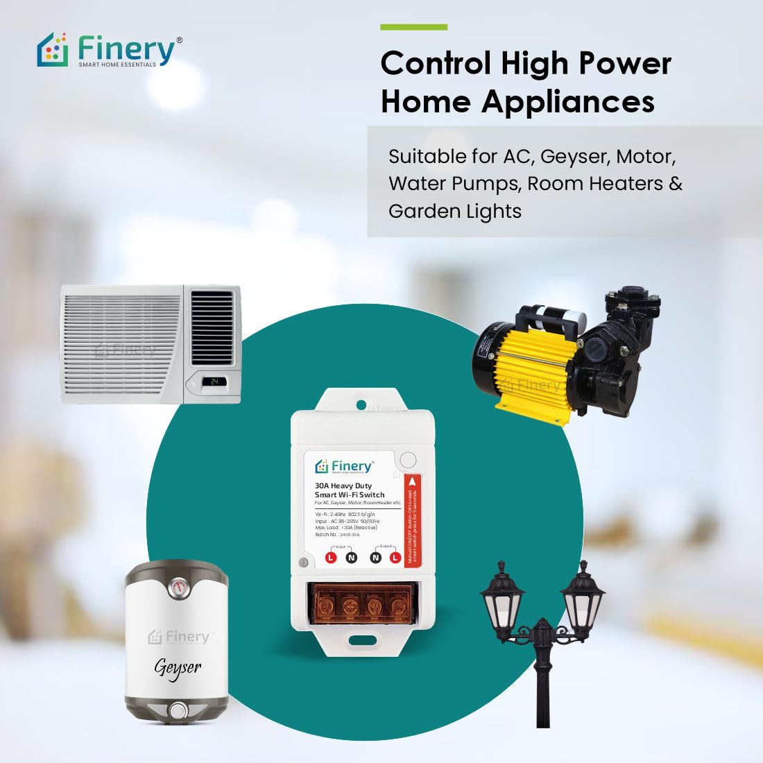 ® 30A WiFi Smart Switch for AC 1-Ton, Geyser, 1-Hp Water Pump (Single Phase), Room Heater Heavy Duty works with Alexa & G Home iOS, Android Smart Life app.
