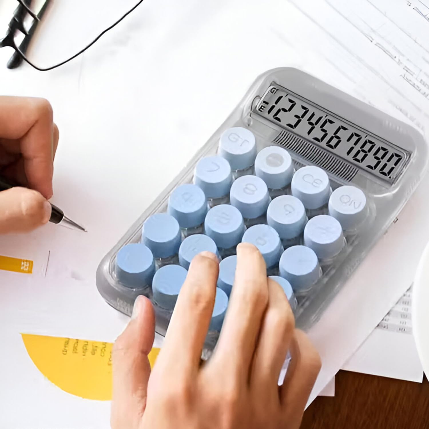 10-Digit Transparent Sugar Cube Calculator Office Supplies Scientific Computer Student Dedicated Accounting Calculator (Blue)