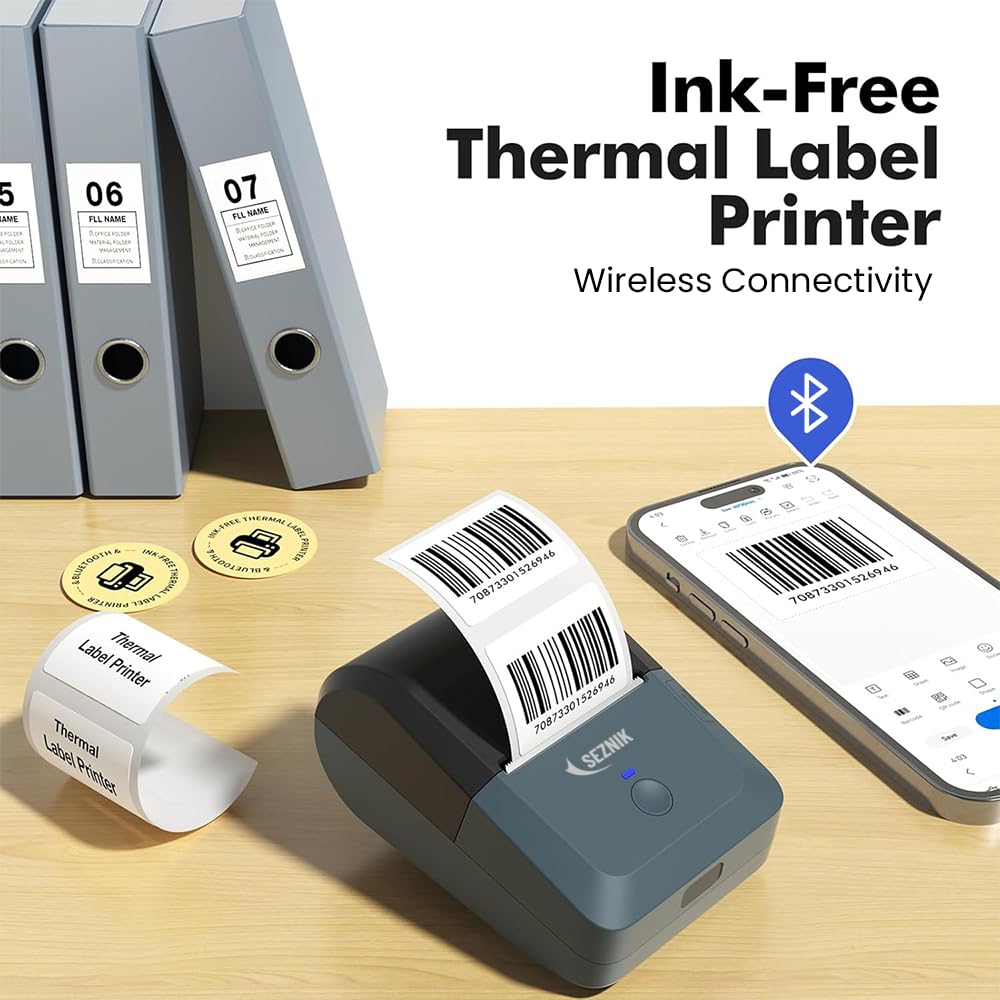 Tej Bluetooth Mini Thermal Label Printer for Business Office Home | Inkless Thermal | Mobile, Desktop Compatible | 58 mm (2 inches) | Lifetime Free App | 1 Year Warranty (Tej Label Printer)