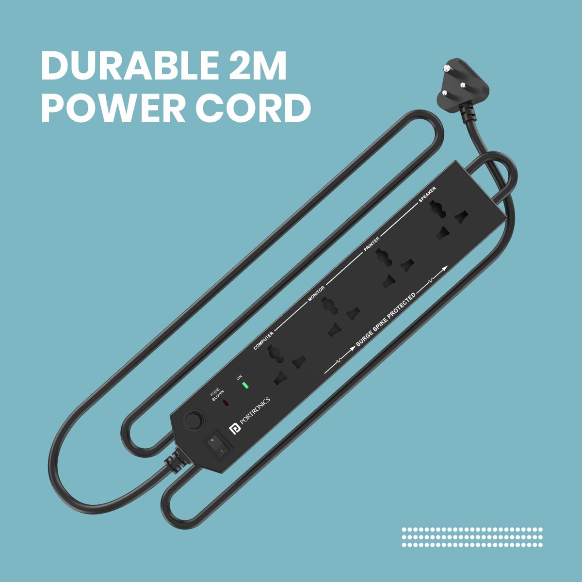 Power Plate 10 Extension Board with 4 Universal Sockets, 2 Meter Long Cord, 1500 Watts, 6 Amp Multi Plug for Office & Home Appliances (Black)