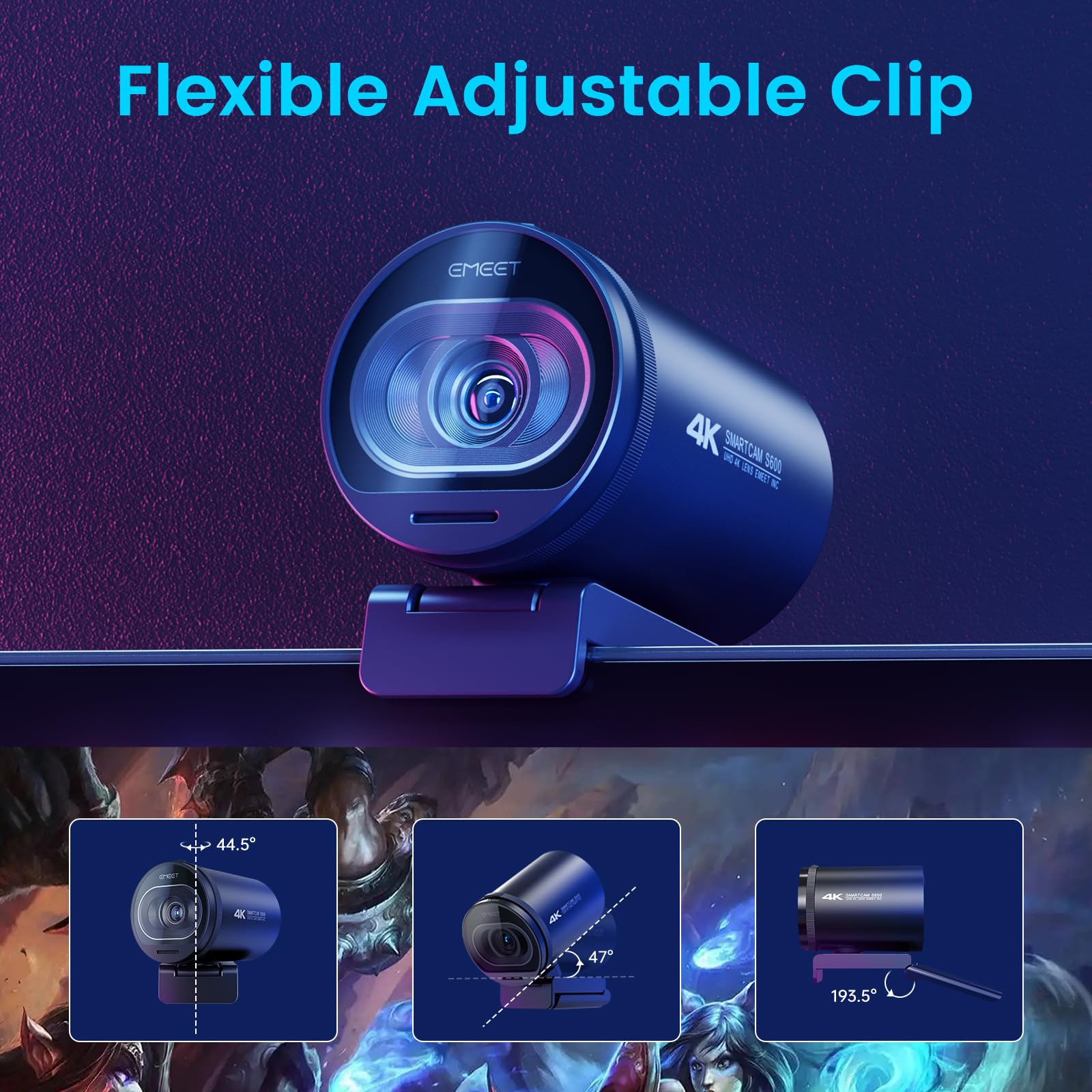 S600 4K Webcam for Streaming - Sony 1/2.5'' Sensor, PDAF Autofocus, 1080P@60FPS, 2 Noise Reduction Mics, Built-in Privacy Cover, 40°-73° FOV, Streaming Camera for Live Commerce, Gaming, Beauty