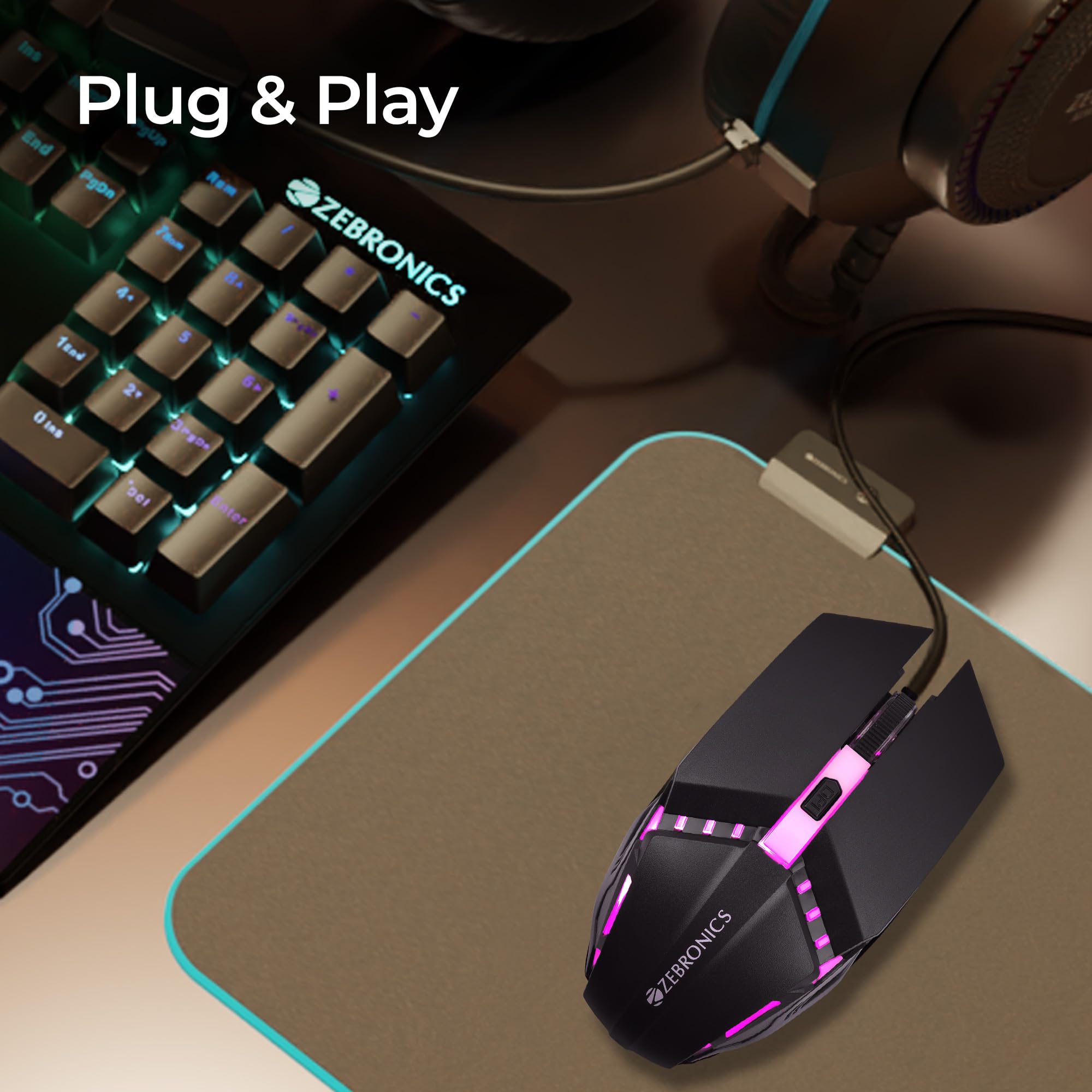 PHERO Wired Gaming Mouse with up to 1600 DPI, Rainbow LED Lights, DPI Switch, High Precision, Plug & Play, 4 Buttons