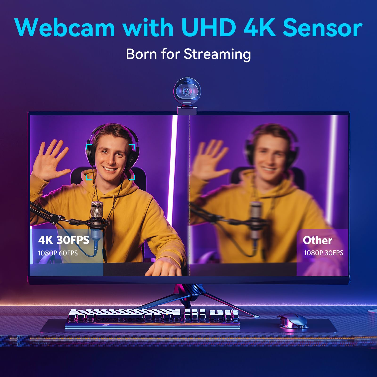 S600 4K Webcam for Streaming - Sony 1/2.5'' Sensor, PDAF Autofocus, 1080P@60FPS, 2 Noise Reduction Mics, Built-in Privacy Cover, 40°-73° FOV, Streaming Camera for Live Commerce, Gaming, Beauty
