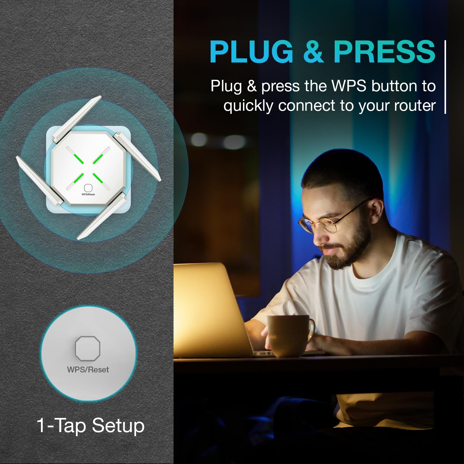 Dual Band 1200Mbps WiFi Range Extender | 5GHz Signal Booster with 4 Antennas | Covers Large Homes | Supports 20 Devices | LAN Port & Access Point | Quick Easy Setup