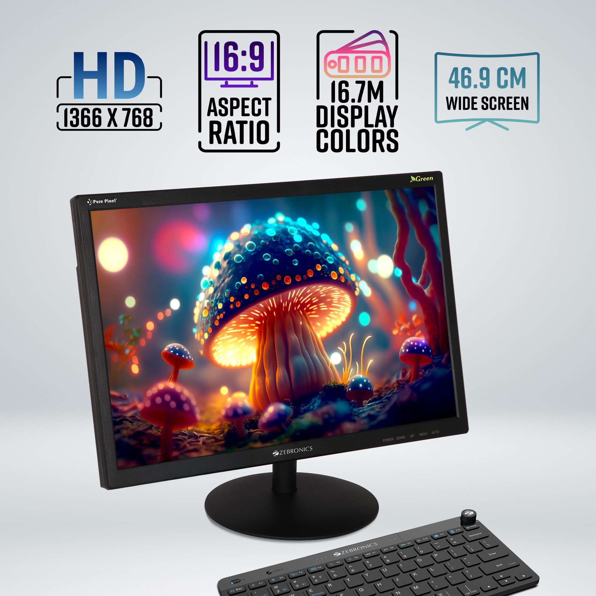 Zeb-V19Hd 18.5 Inch (46.99 Cm) Led Monitor with Supporting Hdmi, Vga Input, Hd 1366 X 768 Pixels, 16.7M Colors, Glossy Panel, Slim Design & Wall Mountable, Black