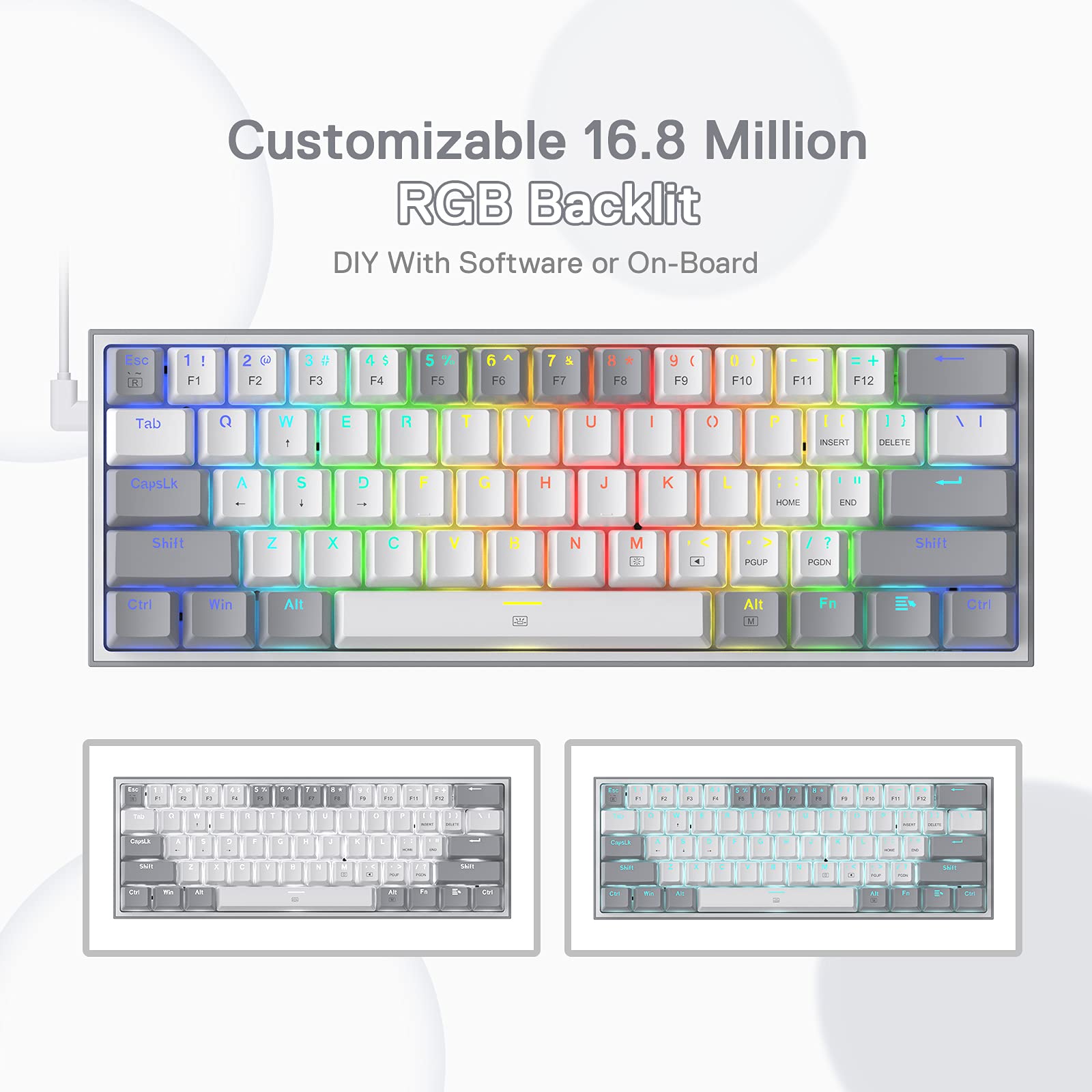K617 Fizz 60% Wired RGB Gaming Keyboard, 61 Keys Compact Mechanical Keyboard w/White and Grey Color Keycaps, Linear Red Switch, Pro Driver/Software Supported