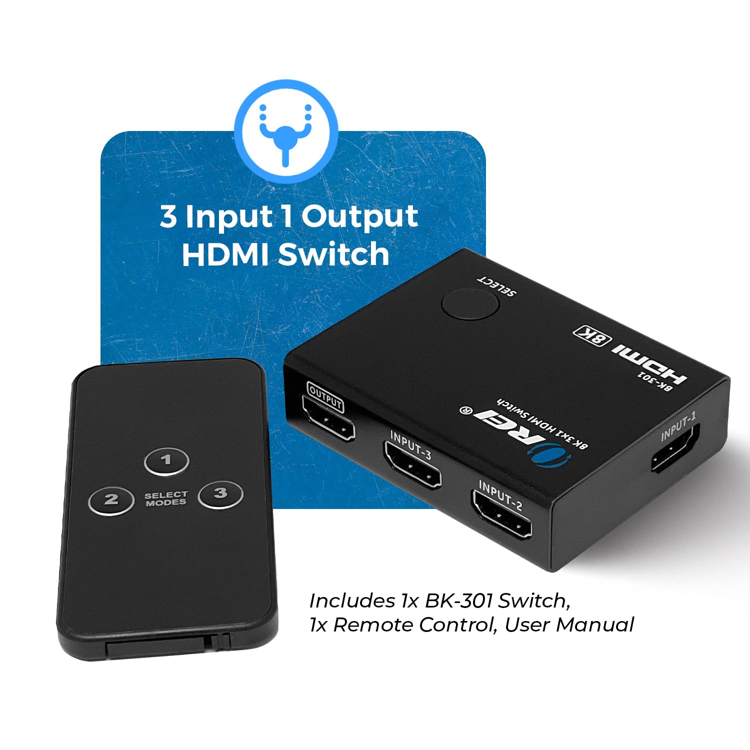 HDMI Switch 4K@120hz 3x1 8K - Remote Control HDMI Selector 48Gbps High Resolution Switch Between 3 inputs Perfect for Games, PS5, Xbox, HDR10, Dolby Vision (BK-301)