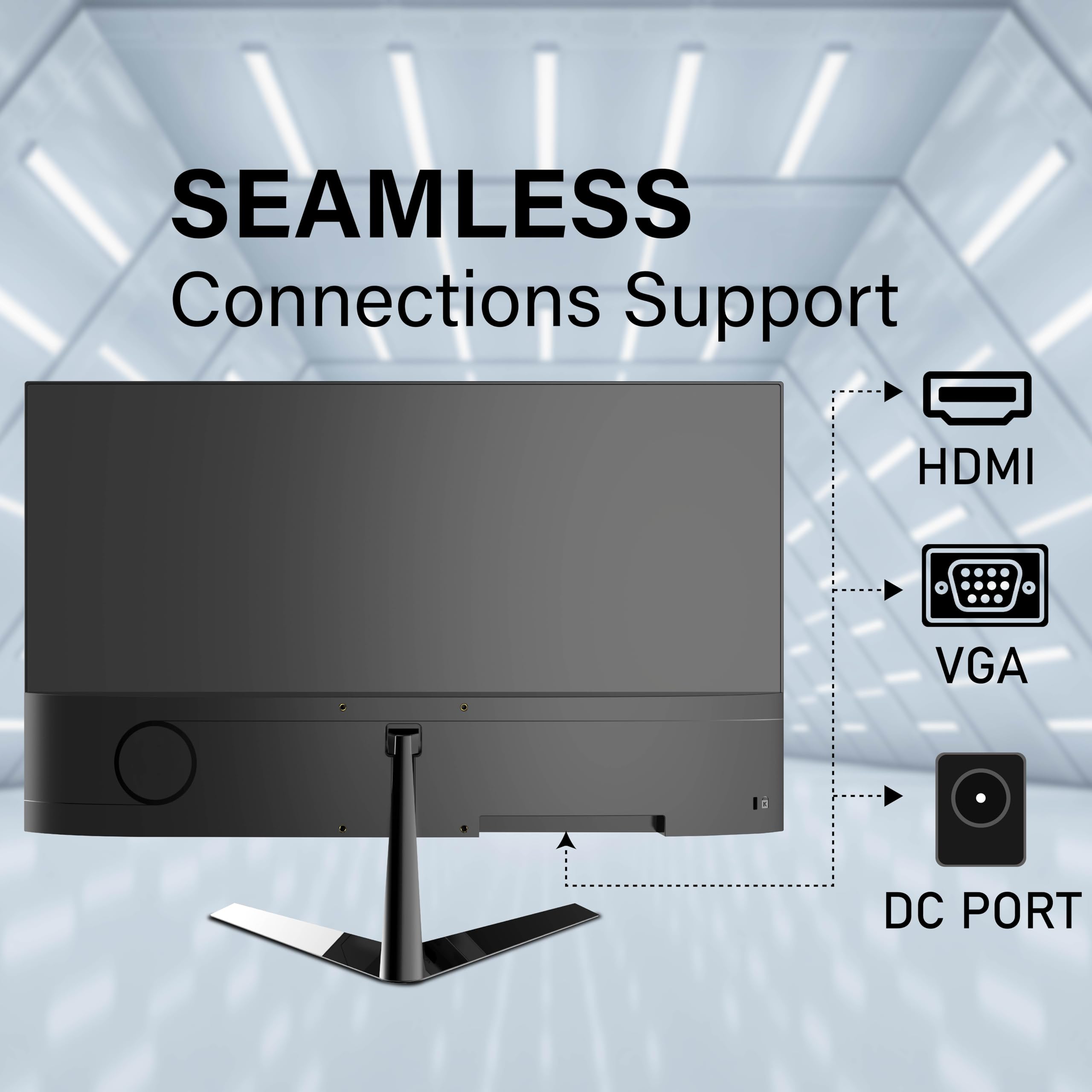 24 Inch IPS Computer Monitor Full HD 1920x 1080 Monitor, 3000:1 Contrast Ratio Frameless Display, HDMI and VGA, 16.7 Million Colors PC Screen, Black, 3 Years Warranty