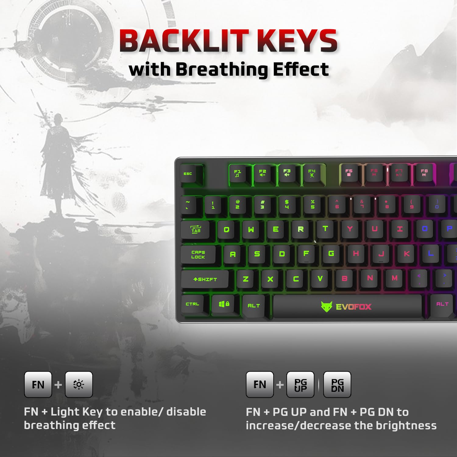 Fireblade TKL Semi-Mechanical Gaming Keyboard with Rainbow Backlit& Breathing Effect, Floating Keycaps, 19 Anti-Ghosting & 12 Multimedia Keys, Windows Lock Key, Braided Cable (Black)
