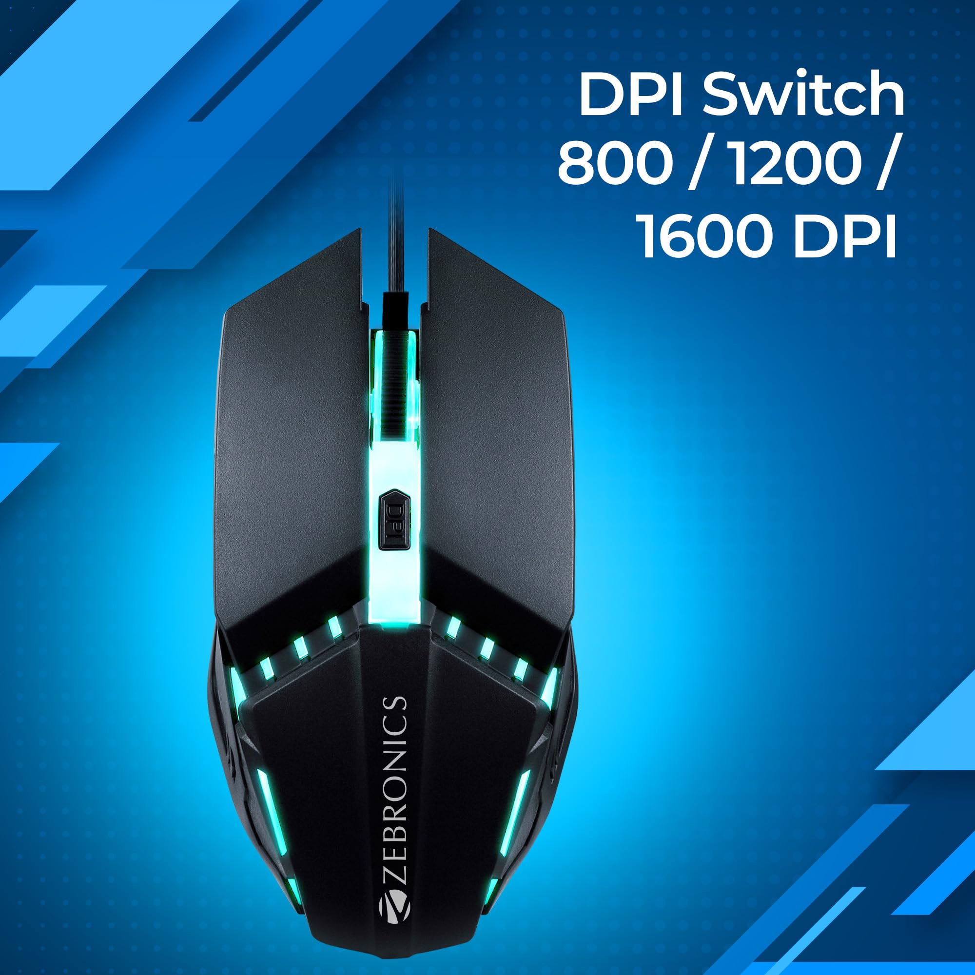 PHERO Wired Gaming Mouse with up to 1600 DPI, Rainbow LED Lights, DPI Switch, High Precision, Plug & Play, 4 Buttons