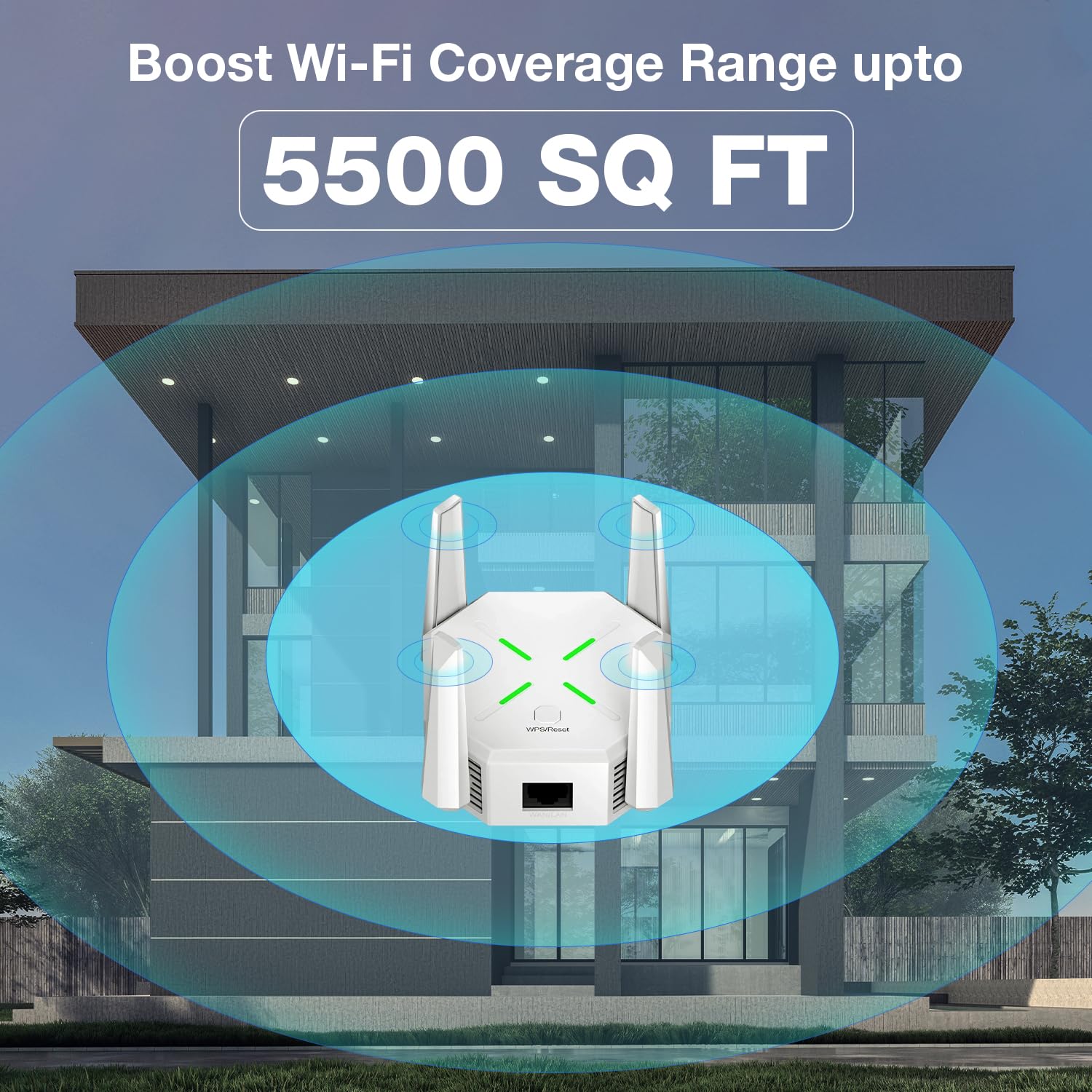 Dual Band 1200Mbps WiFi Range Extender | 5GHz Signal Booster with 4 Antennas | Covers Large Homes | Supports 20 Devices | LAN Port & Access Point | Quick Easy Setup