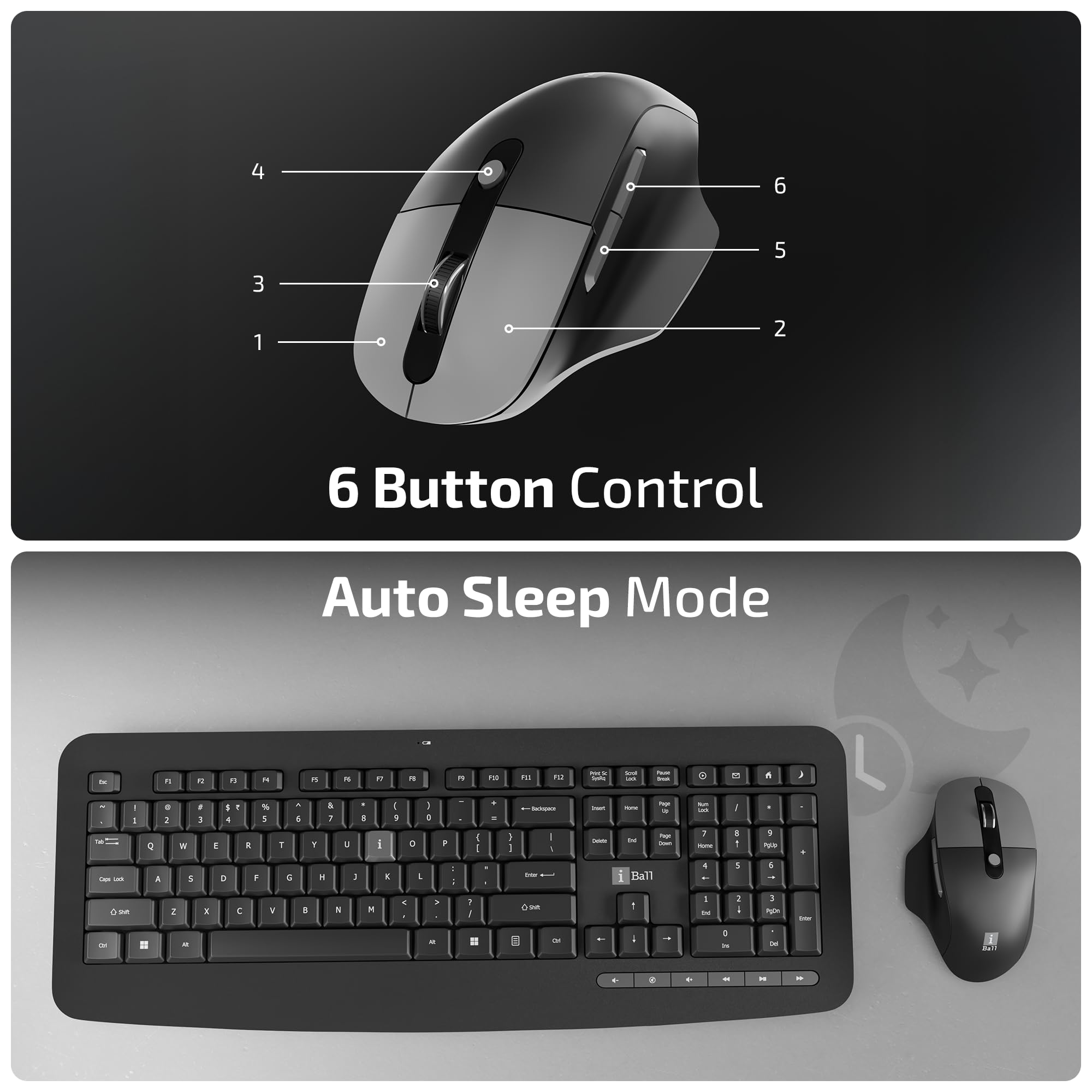 ClickSet S600 Wireless Keyboard & Mouse Combo, 114-Key Full Size Keyboard, 10 Media Keys, Retractable Stand, 1600 DPI Mouse, 6 Buttons, 3-Level DPI, High Precision