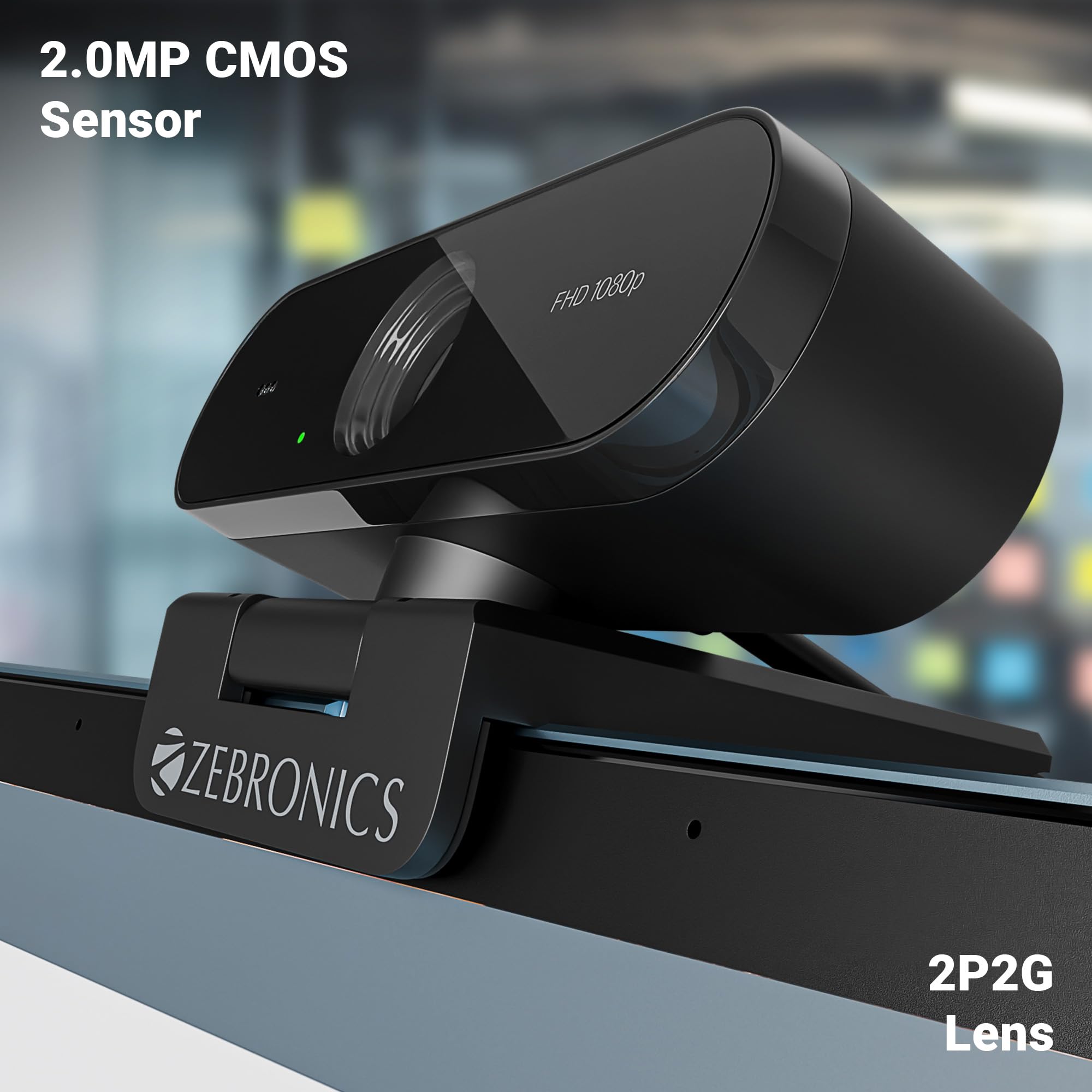 Zebronics FHD USB Webcam, 30FPS, 2P2G Lens, 2.0MP CMOS Sensor, Auto-White Balance, Auto-Exposure, Privacy Shutter, Built-in Mic, for Teams, FaceTime, PC/Laptop (Live Pro)