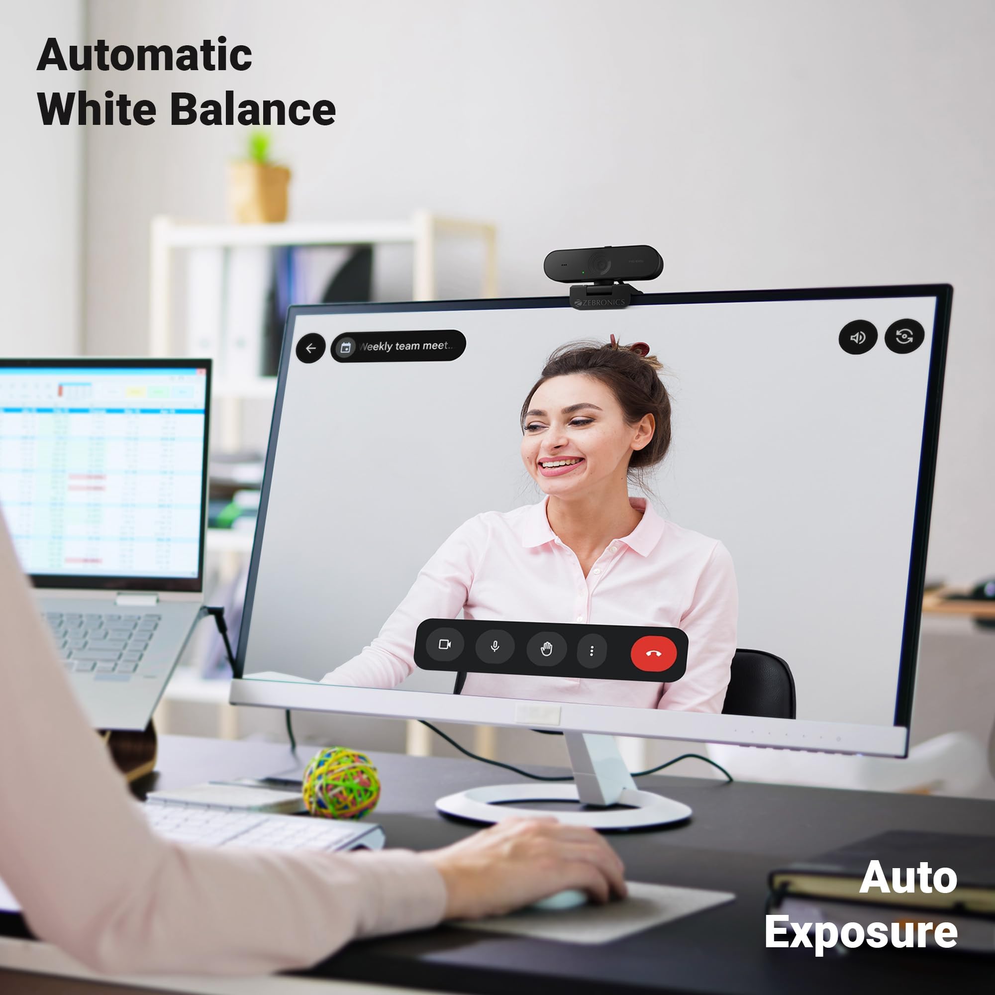 Zebronics FHD USB Webcam, 30FPS, 2P2G Lens, 2.0MP CMOS Sensor, Auto-White Balance, Auto-Exposure, Privacy Shutter, Built-in Mic, for Teams, FaceTime, PC/Laptop (Live Pro)