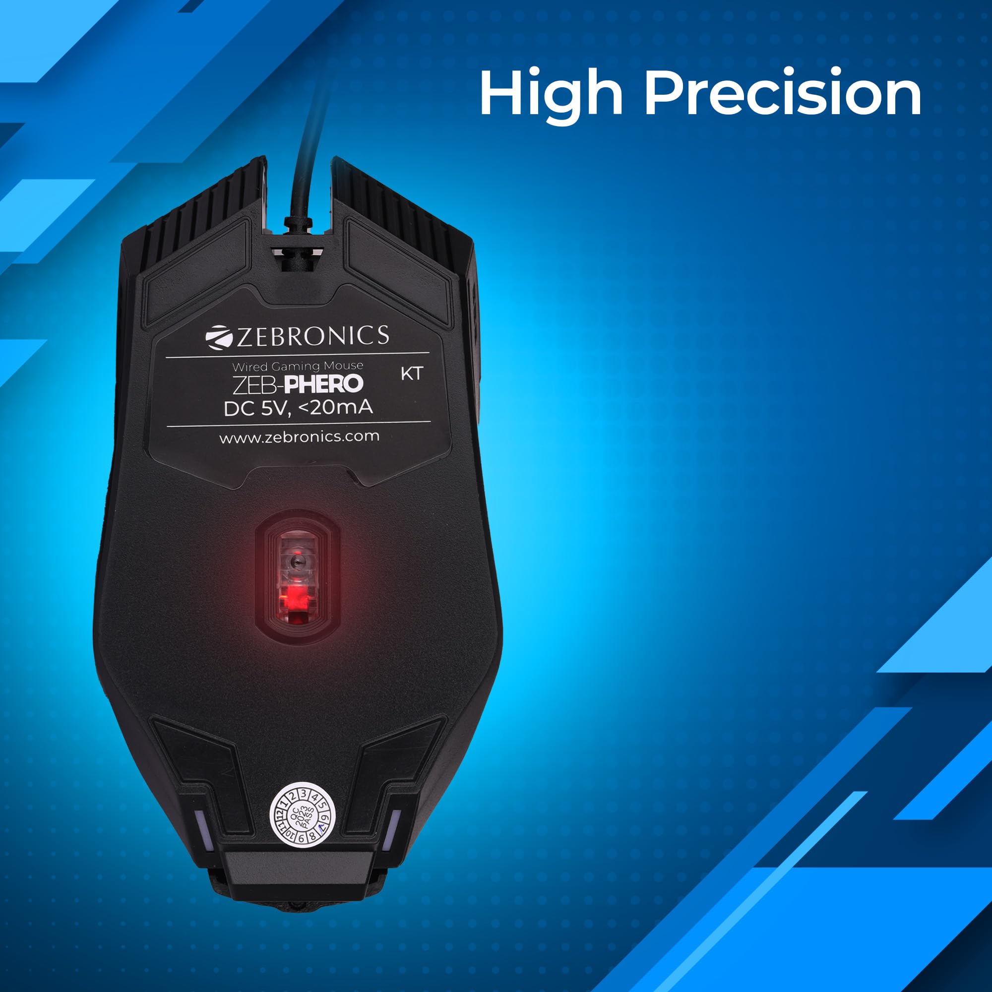 PHERO Wired Gaming Mouse with up to 1600 DPI, Rainbow LED Lights, DPI Switch, High Precision, Plug & Play, 4 Buttons