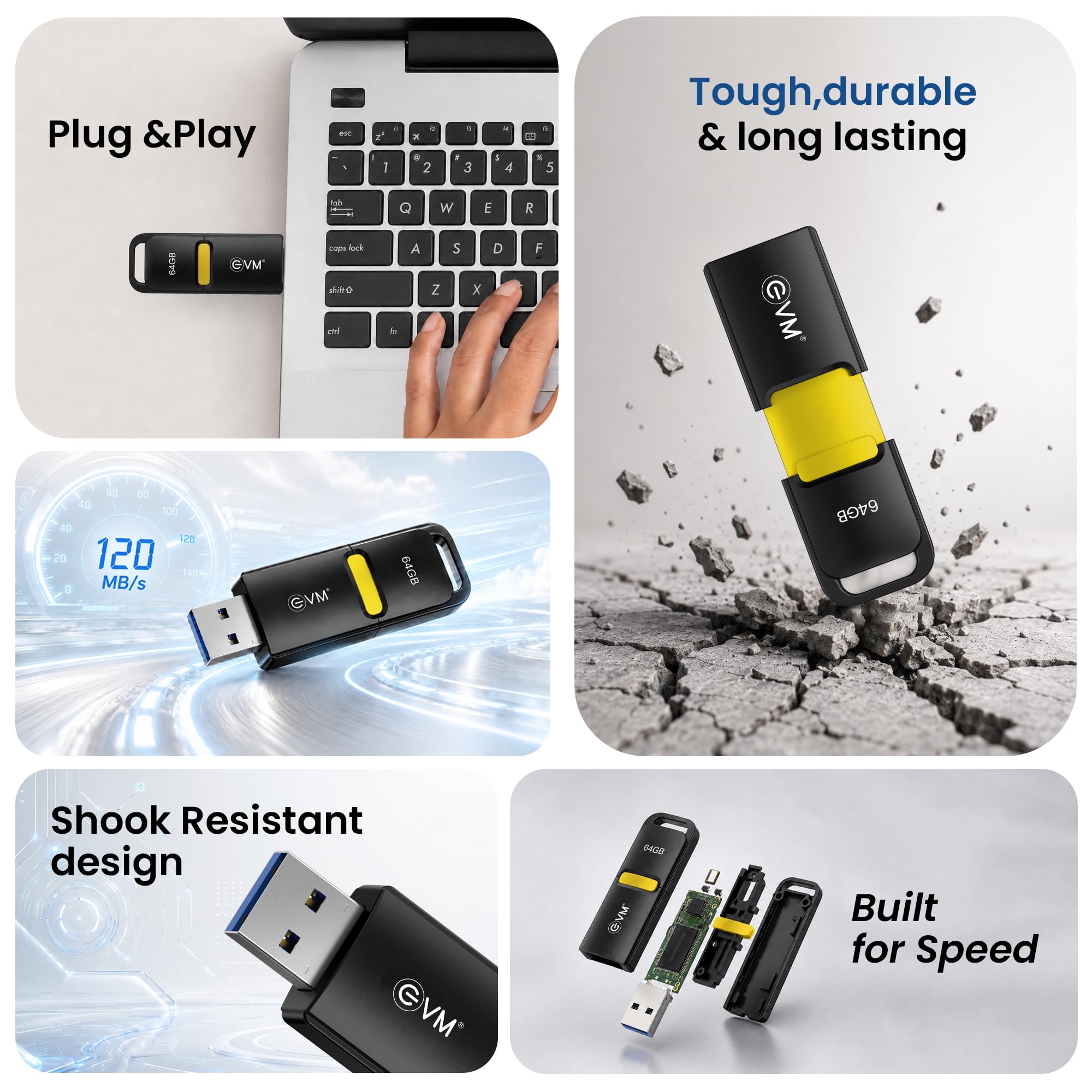 EVM EnX 64GB USB 3.2 Gen 1 Flash Drive | Exceptional 120MB/s Read| Sturdy Premium Metal Body | Convenient Integrated Key Loop | Laptop Desktop Smart TV Car Stereo | 10 Years Warranty (ENX/64GB)