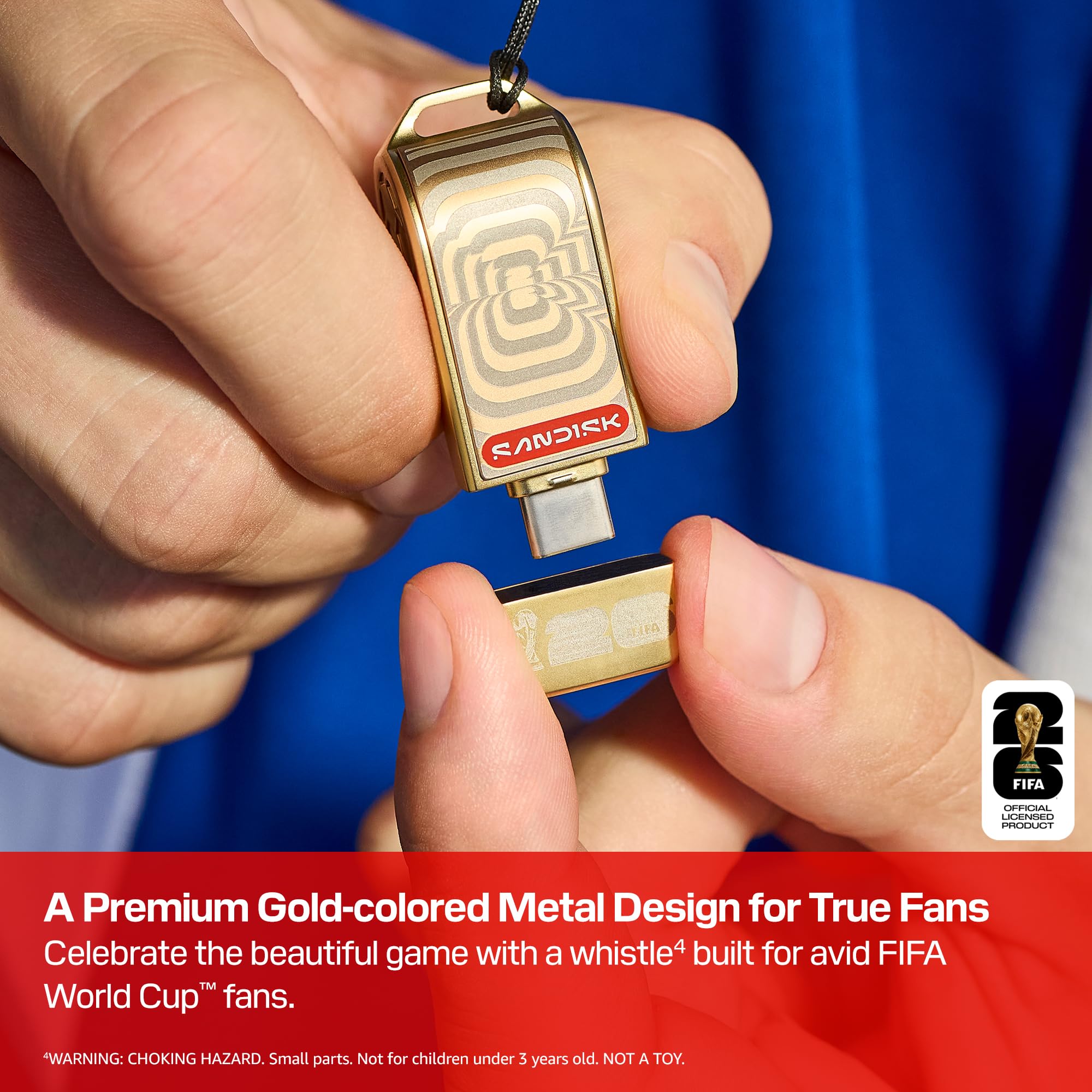USB Type-C Flash Drive 128GB, FIFA World Cup 2026 Edition, Up to 300MB/s, Collectible Whistle Design Pendrive for Smartphone & Laptop, Gold