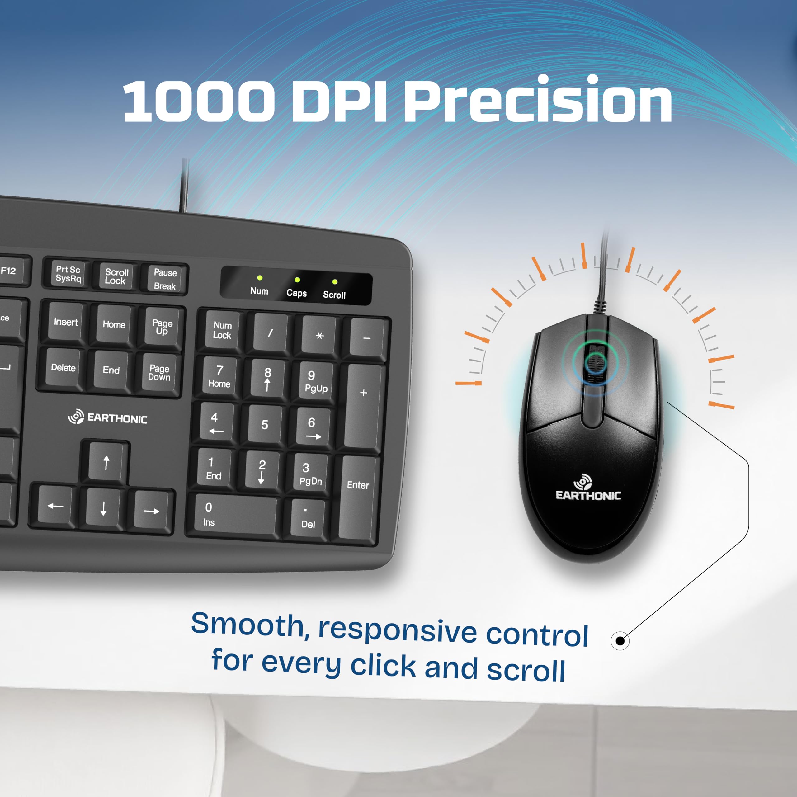 WKM-100-E Wired Keyboard & Mouse Combo, USB Plug & Play Setup, Comfortable Design, Adjustable Keyboard Stand, 1.5 M Cable Length for Windows, Mac OS Computer