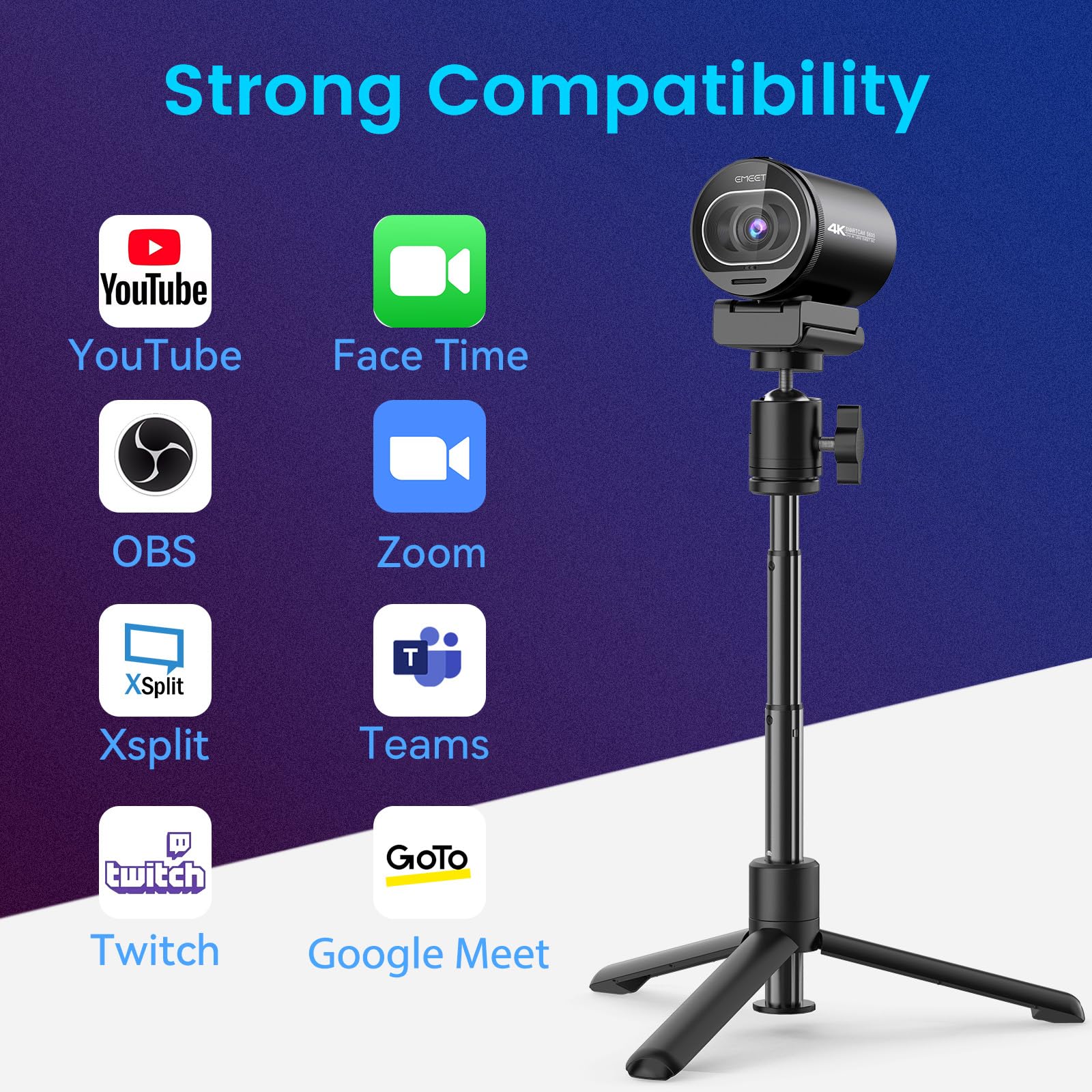 S600 4K Webcam for Streaming - Sony 1/2.5'' Sensor, PDAF Autofocus, 1080P@60FPS, 2 Noise Reduction Mics, Built-in Privacy Cover, 40°-73° FOV, Streaming Camera for Live Commerce, Gaming, Beauty