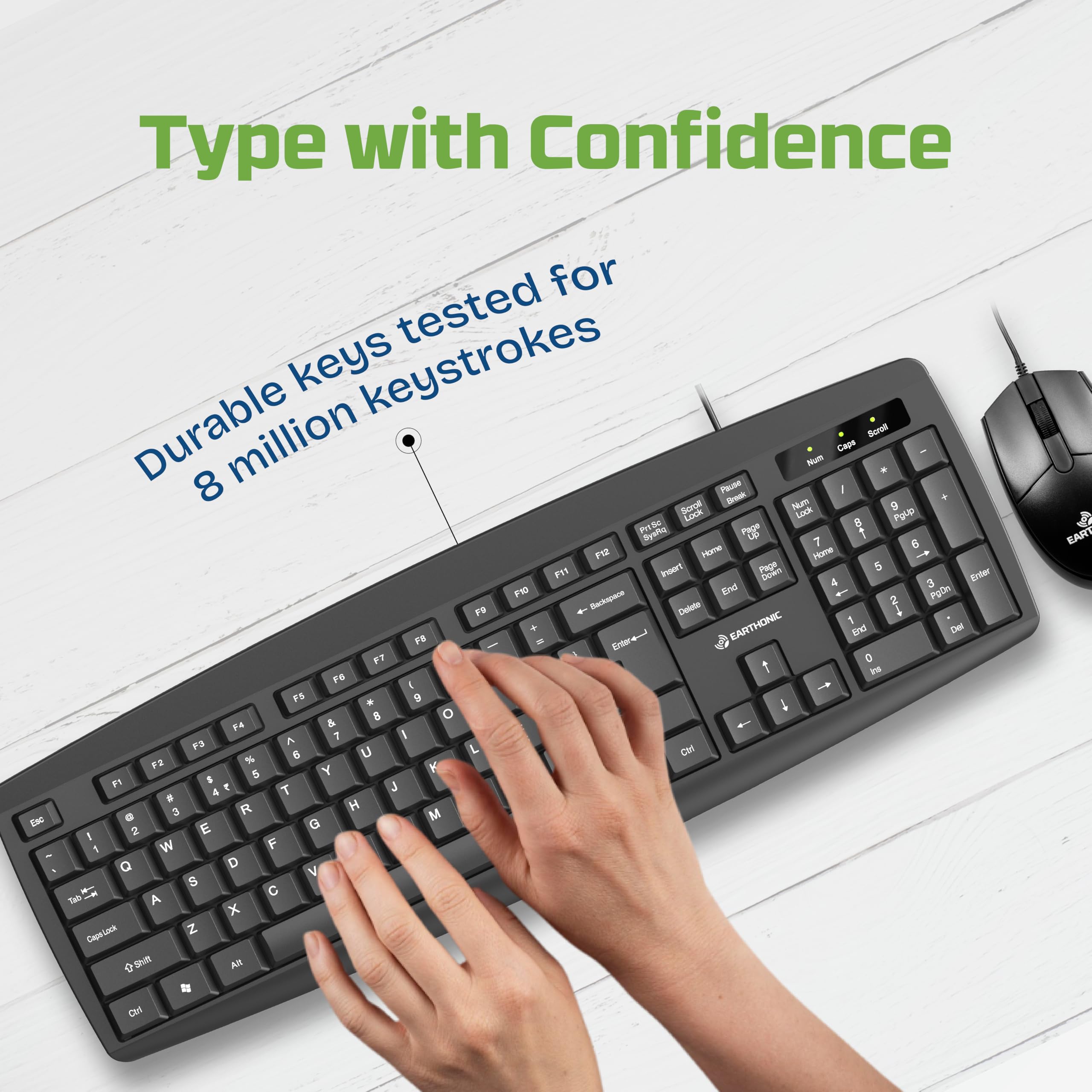 WKM-100-E Wired Keyboard & Mouse Combo, USB Plug & Play Setup, Comfortable Design, Adjustable Keyboard Stand, 1.5 M Cable Length for Windows, Mac OS Computer